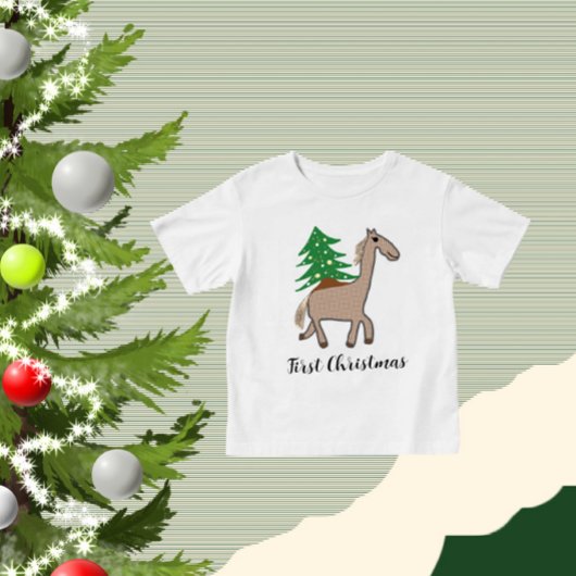 Horse with Christmas tree ベビーTシャツ