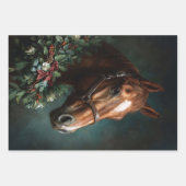 Horse with Holiday Wreath and Red Ribbon ラッピングペーパーシート (正面)