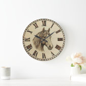Horse Wood Burned Wall Clock ラージ壁時計 (ホーム)