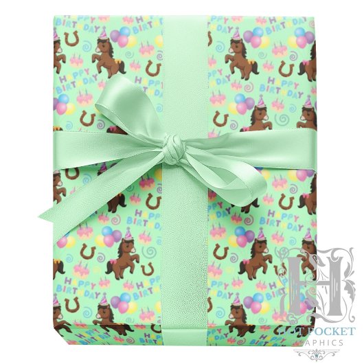Horse Wrapping Paper in Green ラッピングペーパー