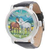Horse Wrist Watch – White and Brown Horses Elegant 腕時計 (アングル)