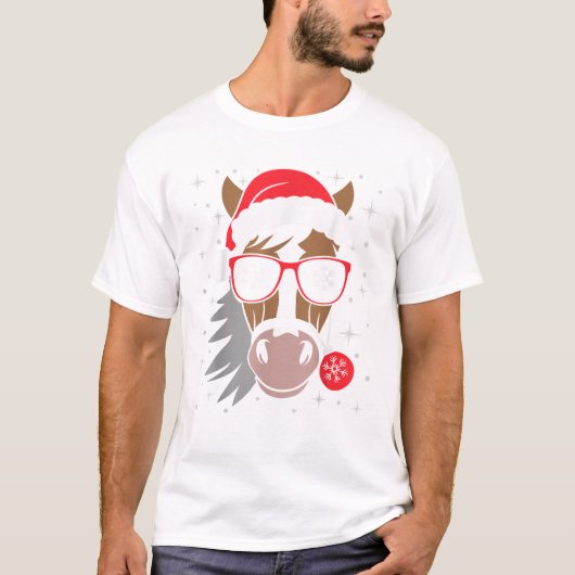 Horseback Riding Xmas Santa Hat Equestrian Christm Tシャツ (正面)