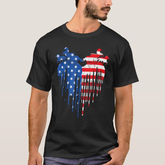 Horses American Flag Heart 4th of July USA Patriot Tシャツ (正面)