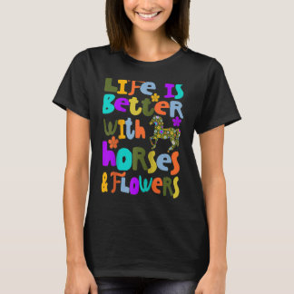 Horses Flowers Horsewomen Country Rider Kids Eques Tシャツ