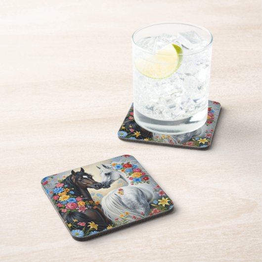  Horses framed in flowers Coaster コースター (右側)