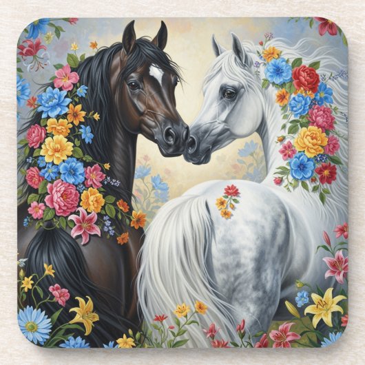 Horses framed in flowers Coaster コースター (正面)
