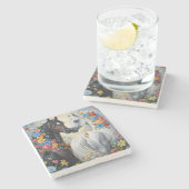  Horses framed in flowers Coaster ストーンコースター (横)