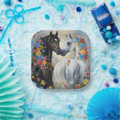 Horses framed in flowers paper plates ペーパープレート (パーティー)