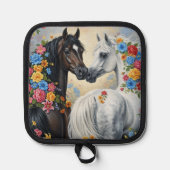  Horses framed in flowers pot holder 鍋敷き (正面)
