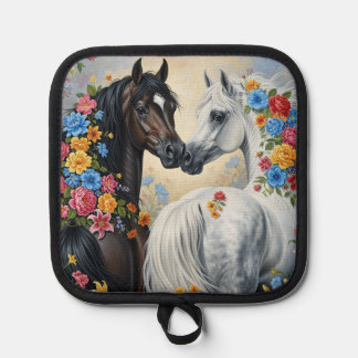  Horses framed in flowers pot holder 鍋敷き