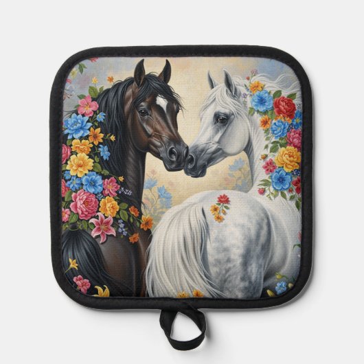  Horses framed in flowers pot holder 鍋敷き (正面)