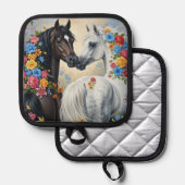  Horses framed in flowers pot holder 鍋敷き (正面/裏面)
