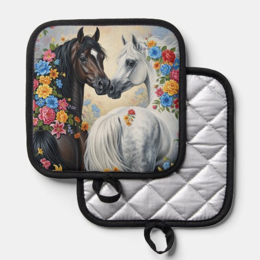  Horses framed in flowers pot holder 鍋敷き (正面/裏面)