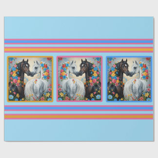 Horses Framed in flowers Wrapping Paper ラッピングペーパー