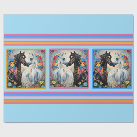 Horses Framed in flowers Wrapping Paper ラッピングペーパー (フラット)