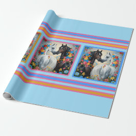 Horses Framed in flowers Wrapping Paper ラッピングペーパー