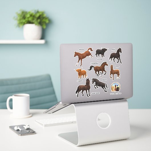 Horses Highland Cows Farm Custom-Cut Vinyl Sticker シール (デスク上のノートパソコン)