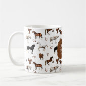 Horses Horseshoe Horse Saddles Custom Name コーヒーマグカップ (左)