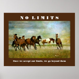 Horses Motivational Inspirational No Limits Quote ポスター