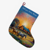 Horses on Farm ラージクリスマスストッキング (正面 (吊り時))