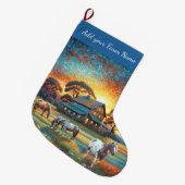 Horses on Farm ラージクリスマスストッキング (正面 (吊り時))