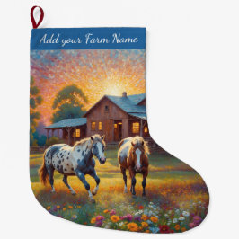Horses on Farm ラージクリスマスストッキング