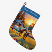 Horses on Farm ラージクリスマスストッキング (正面 (吊り時))