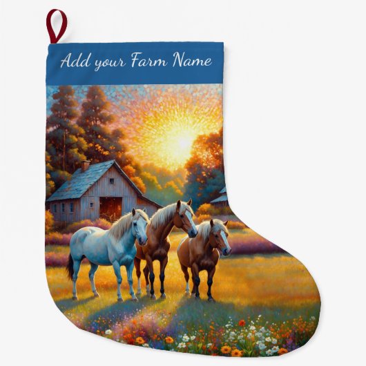 Horses on Farm ラージクリスマスストッキング (正面)