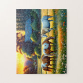 Horses on Farm Wildflower Meadow ジグソーパズル (縦)