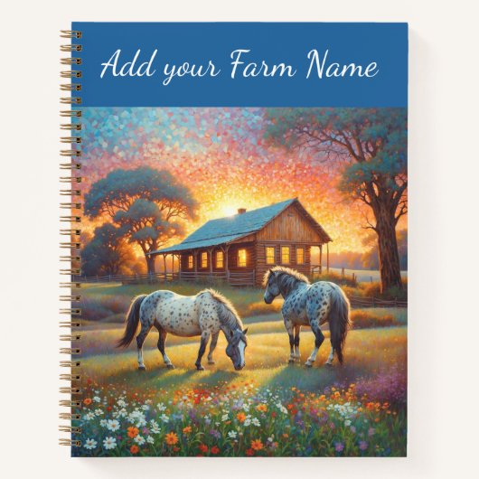 Horses on Farm Wildflower Meadow ノートブック (正面)