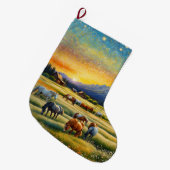 Horses on Farm Wildflower Meadow ラージクリスマスストッキング (正面 (吊り時))