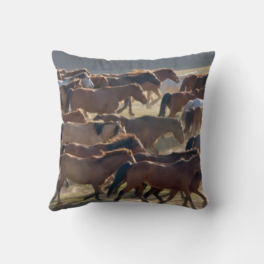 Horses on the ranch, Inner Mongolia, China クッション (裏面)