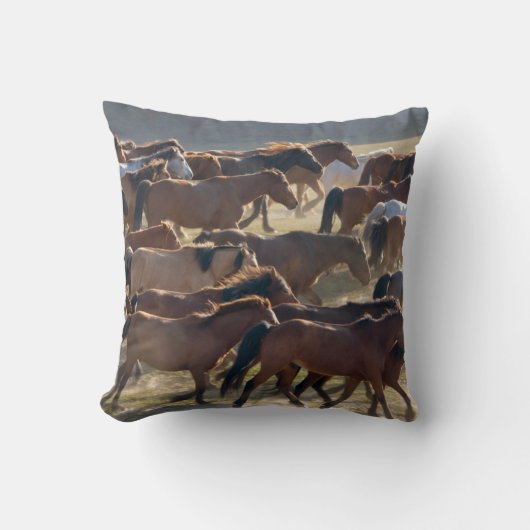 Horses on the ranch, Inner Mongolia, China クッション (正面)