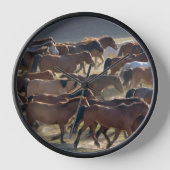 Horses on the ranch, Inner Mongolia, China 壁時計 (正面)