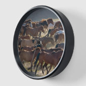 Horses on the ranch, Inner Mongolia, China 壁時計 (傾斜)