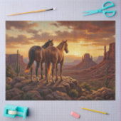 Horses Painted Desert Western Decoupage 薄葉紙 (クラフト)