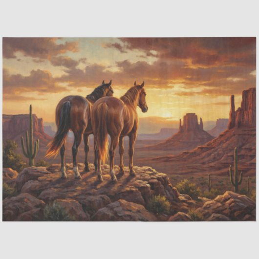 Horses Painted Desert Western Decoupage 薄葉紙 (正面)