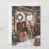 Horses Plaid Country Christmas Winter Barn Scene シーズンカード (正面)