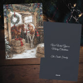 Horses Plaid Country Christmas Winter Barn Scene シーズンカード