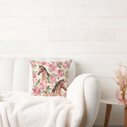 Horses Pretty Pink Roses Floral   クッション (ソファ)