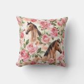 Horses Pretty Pink Roses Floral   クッション (正面)