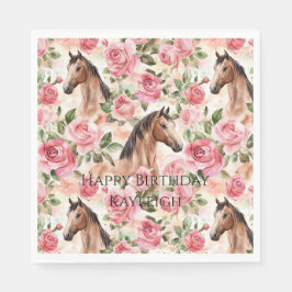 Horses Pretty Pink Roses Floral Birthday スタンダードランチョンナプキン