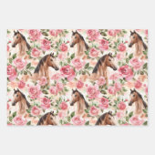Horses Pretty Pink Roses Floral Birthday ラッピングペーパーシート (正面3)