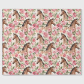 Horses Pretty Pink Roses Floral Birthday ラッピングペーパー (フラット)