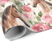 Horses Pretty Pink Roses Floral Birthday ラッピングペーパー (ロールコーナー)