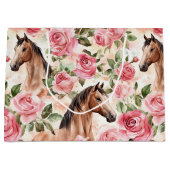 Horses Pretty Pink Roses Floral Birthday ラージペーパーバッグ (正面)