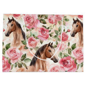Horses Pretty Pink Roses Floral Birthday ラージペーパーバッグ (裏面)