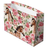 Horses Pretty Pink Roses Floral Birthday ラージペーパーバッグ (裏面アングル)