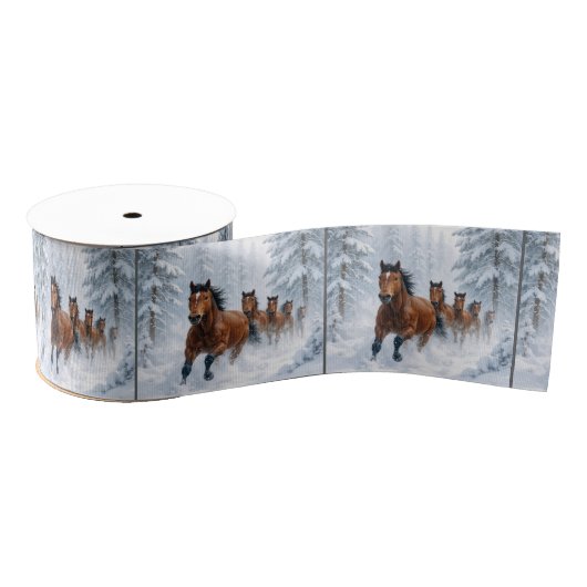 Horses Running Through a Snowy Forest グログランリボン (リール)