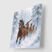 Horses Running Through a Snowy Forest スクエア壁時計 (傾斜)